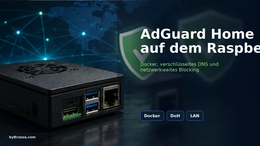 AdGuard Home auf dem Raspberry Pi — Illustration eines DNS-Servers mit Docker und Netzwerkschutz