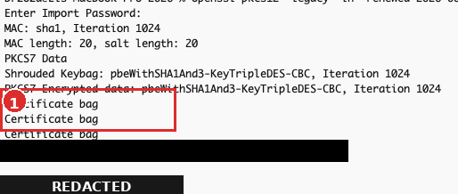OpenSSL potwierdza strukturę backupu nowego certyfikatu FNMT, lokalny login zanonimizowany