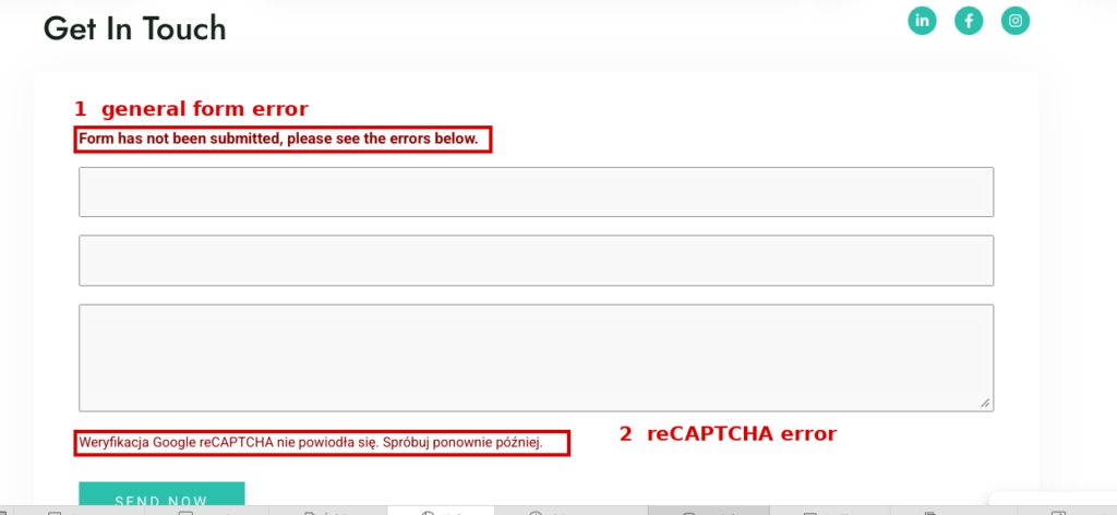 WPForms showing submission and reCAPTCHA errors