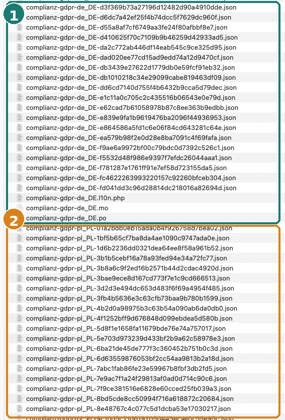 Vorhandene deutsche und polnische Complianz-Übersetzungsdateien im WordPress-Sprachverzeichnis